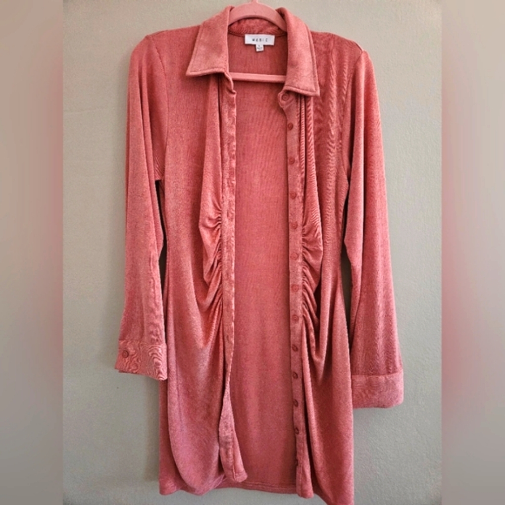NWOT Mable Emersyn Dress Mauve Pink Slinky Mini Button Down Bodycon Size Large - Picture 6 of 10